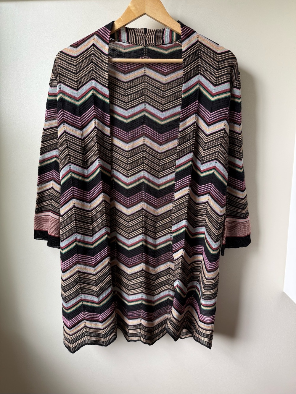 MISSONI Vintage Chevron Zig Zag Open Cardigan Sweater Italy Cotton Linen 4